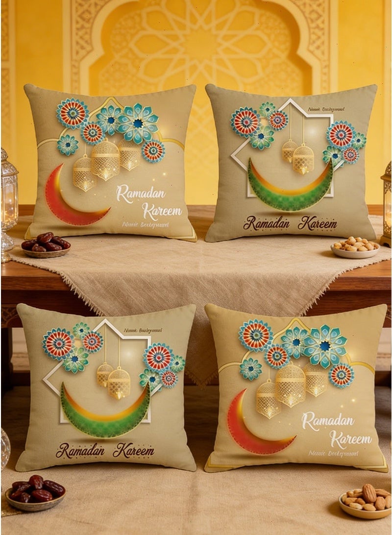 Yoawllty Ramadan Cushion Covers, 4Pcs Ramadan Pillowcase, Red and Green Moon Pillow Covers for Home Sofa Bed Headrest - Image 1